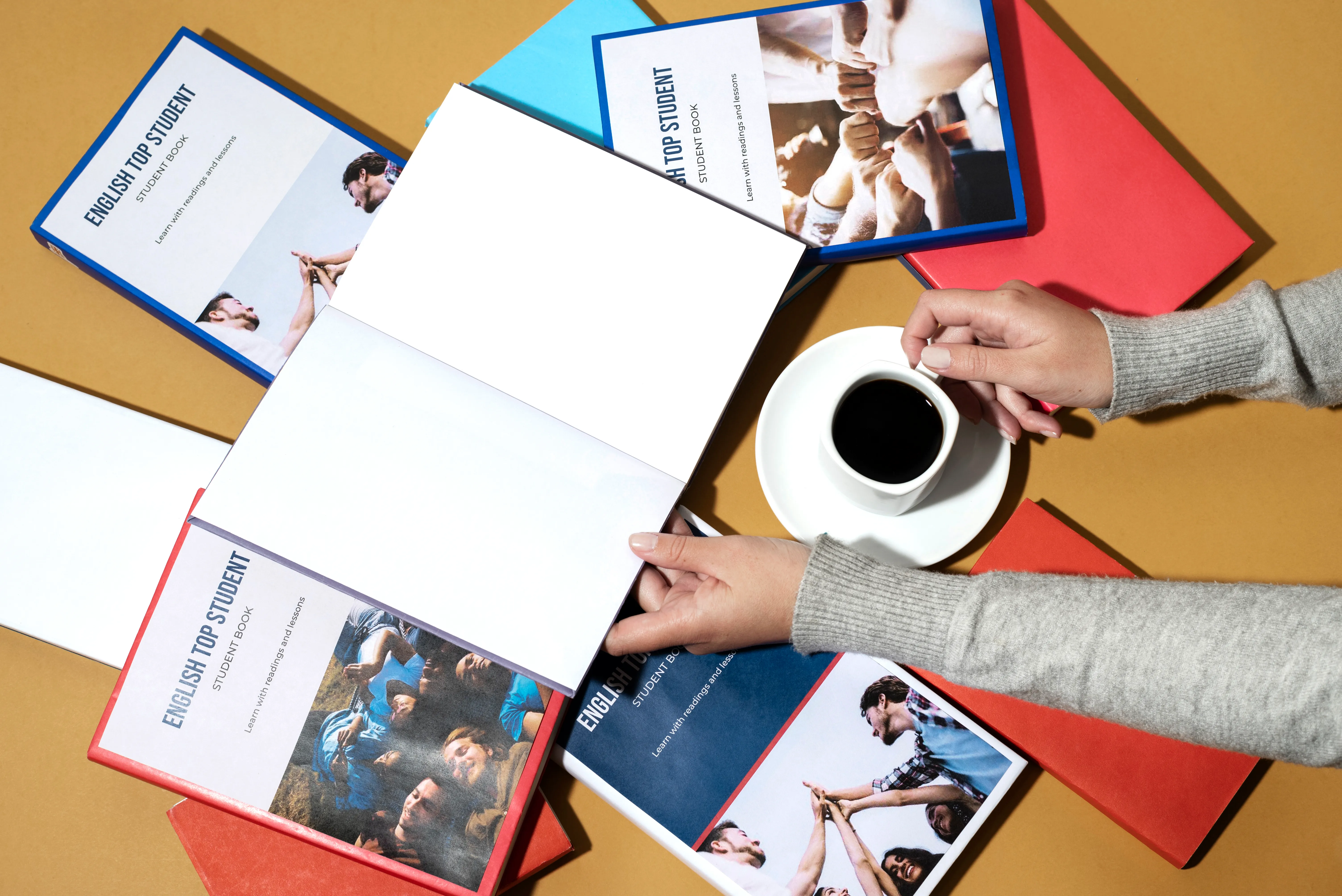 English book resting on the table of working space