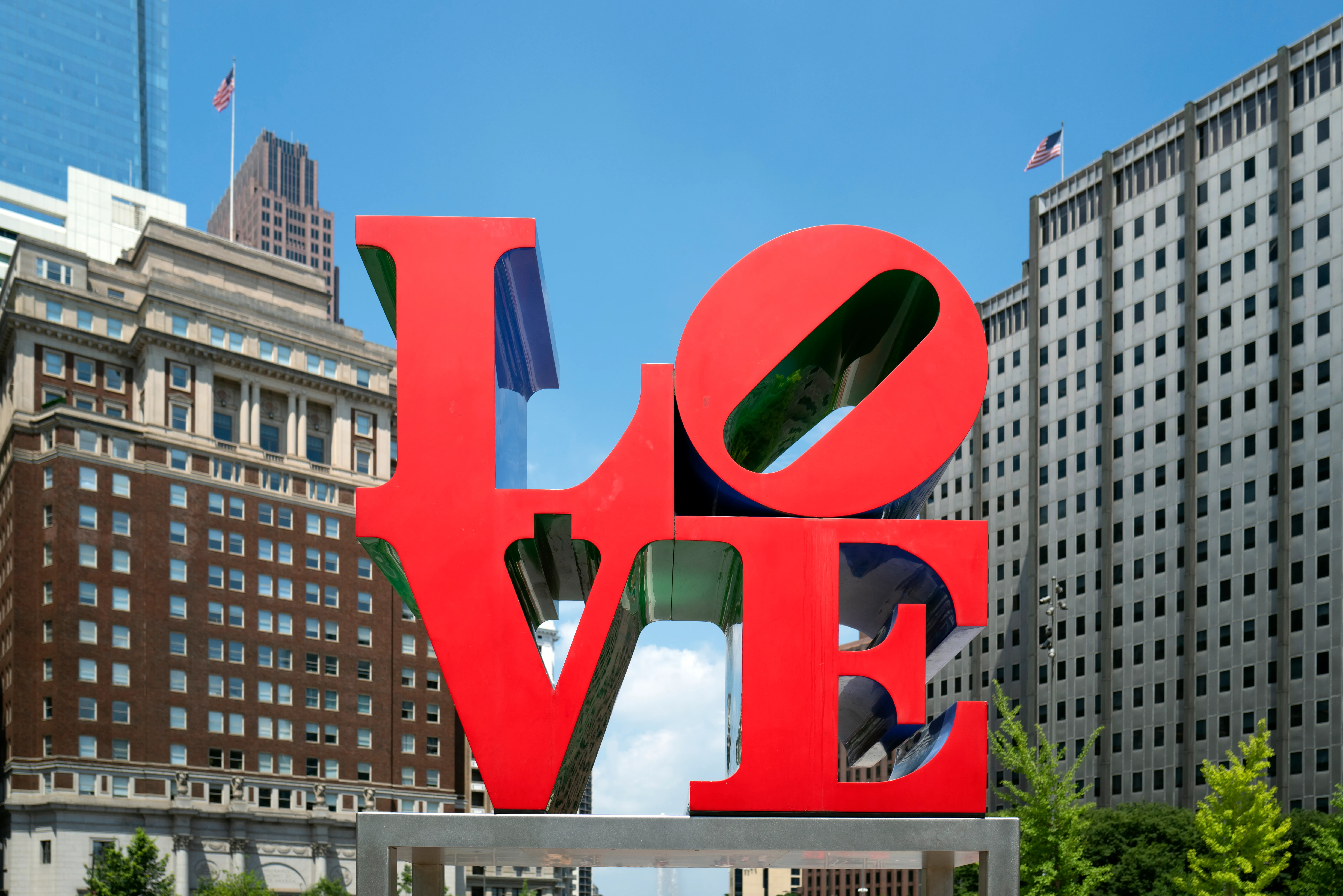 a place with a building with the letters LOVE