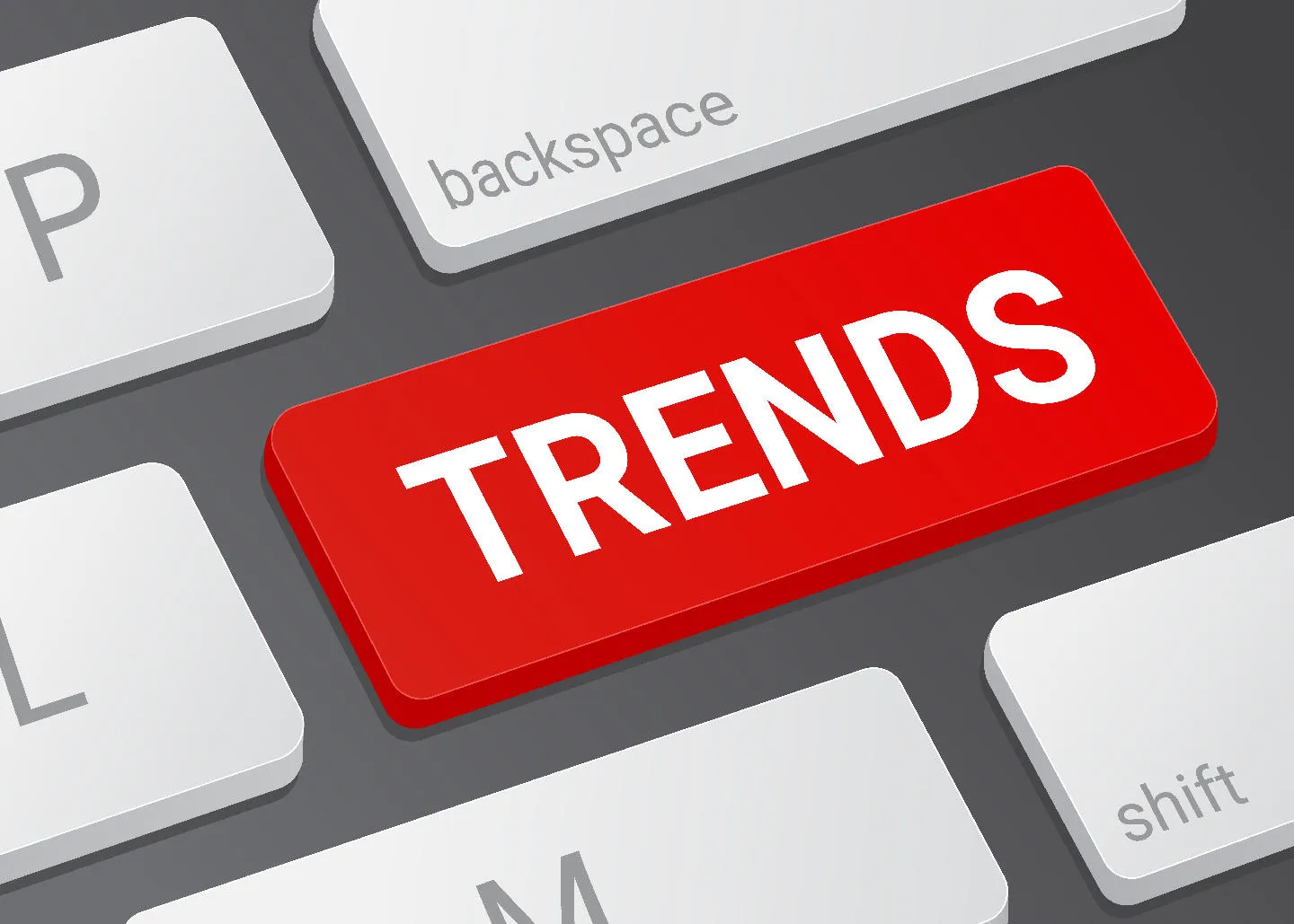 Red "TRENDS" key on a keyboard